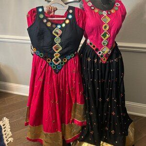 Mirror Work Chaniya Choli with Gold Border | Navratri Garba Outfit